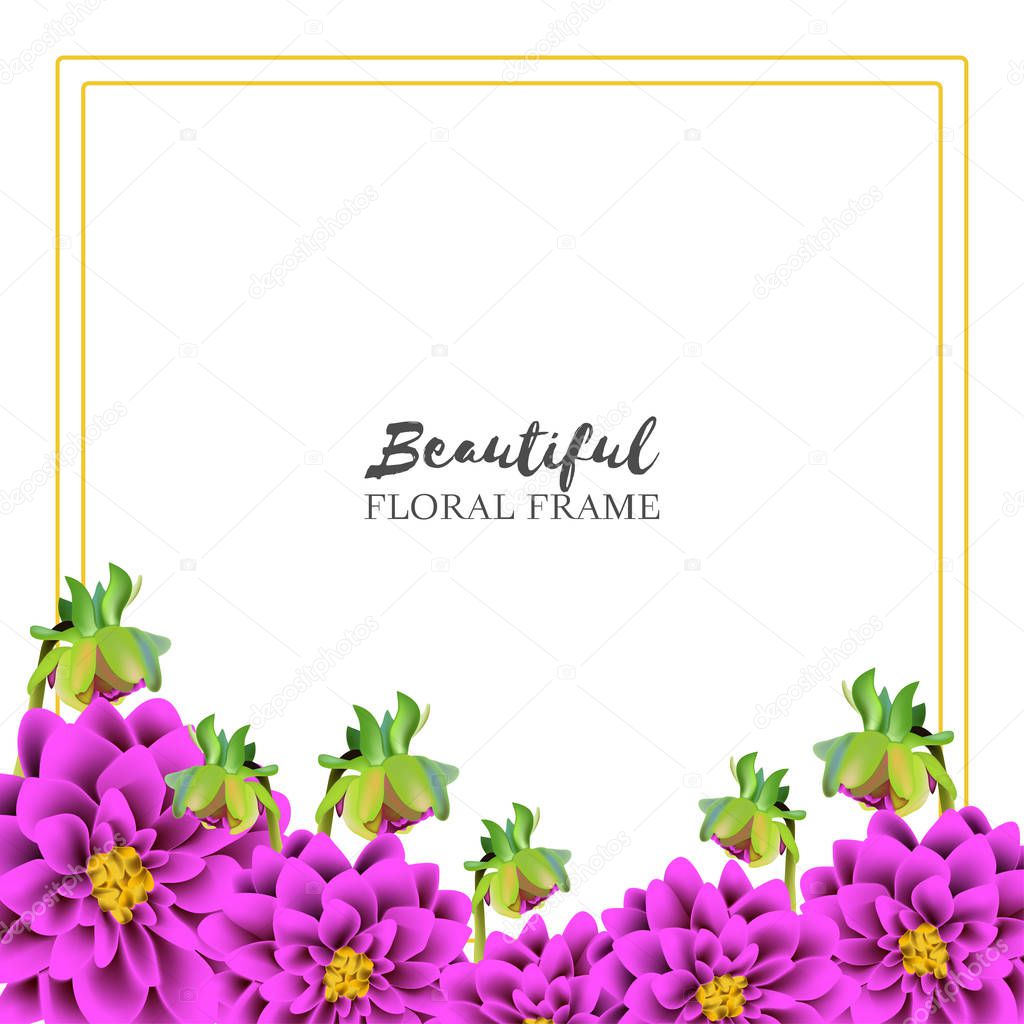 floral frame with dahlia flowers isolated on white background 