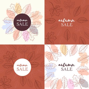 Promosyon el çizilmiş stil için Sonbahar satış afiş koleksiyonu