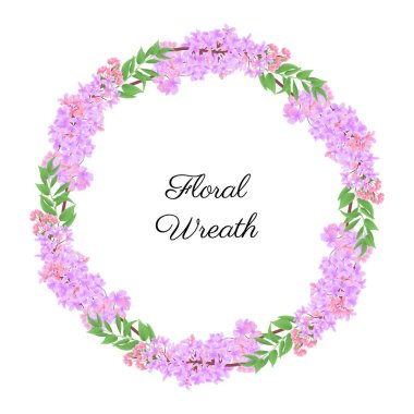 beyaz arka plan üzerinde izole leylak çiçekleri ile çelenk 