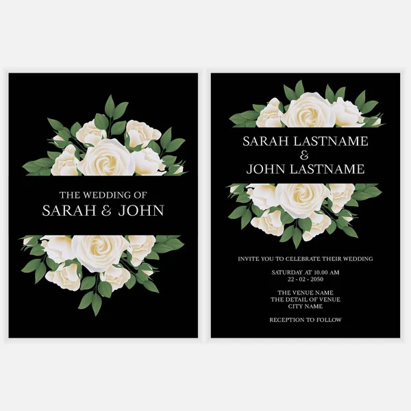 Plantilla Tarjeta Boda Con Rosas Blancas — Vector de stock