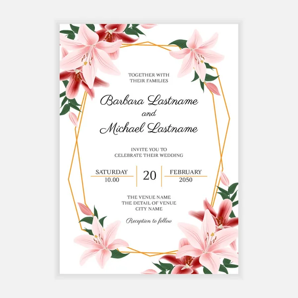 Tarjeta Invitación Boda Rústica Con Decoración Flores Lirio — Archivo Imágenes Vectoriales