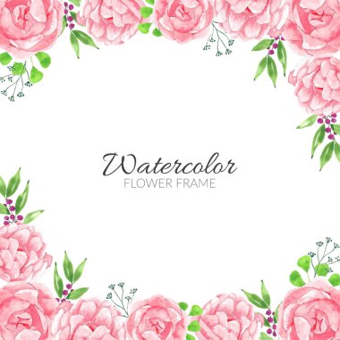 Çok amaçlı çiçek çerçevesi, pembe çiçek buketi, suluboya el resmi.