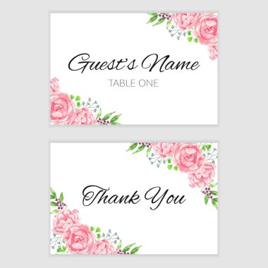 Wedding thank you escort watercolor pink peony flower decoration clipart