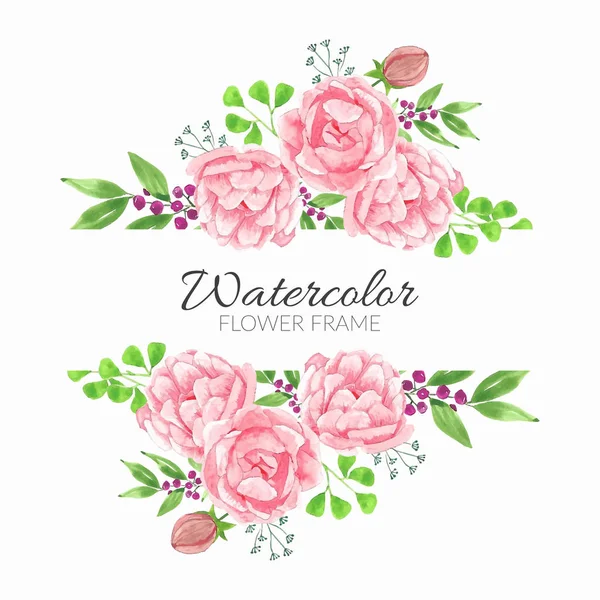 Marco Floral Acuarela Con Ramo Flores Peonía Rosa — Archivo Imágenes Vectoriales