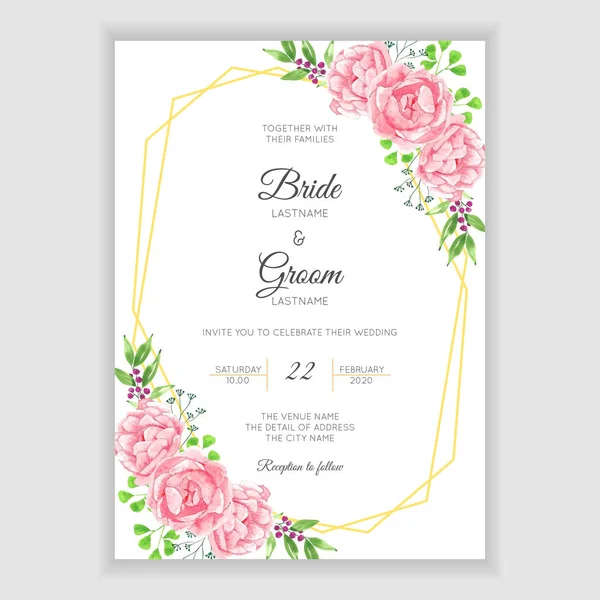 Aquarela Rosa Peônia Floral Casamento Convite Cartão Modelo — Vetor de Stock