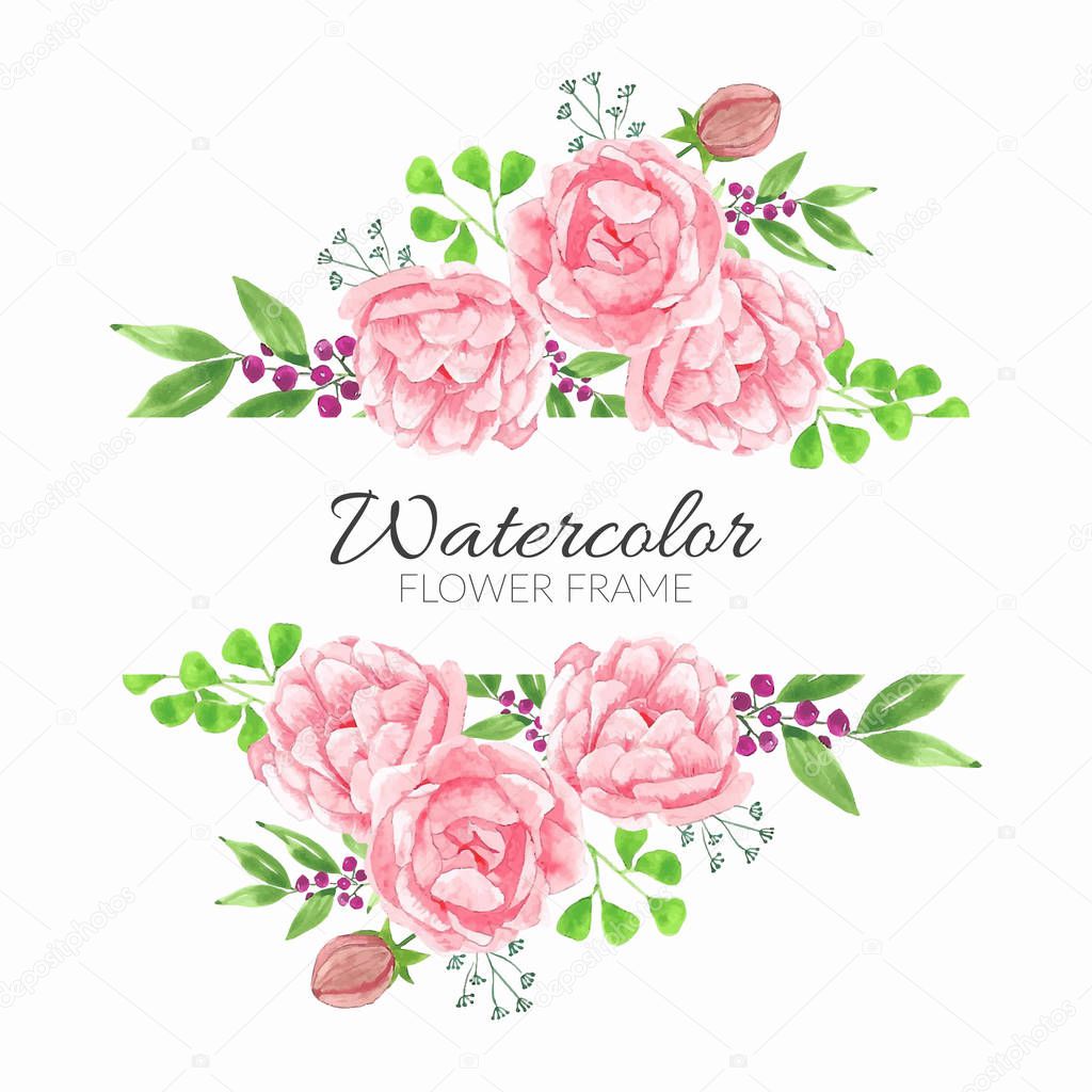 Watercolor floral frame with pink peony flower bouquet