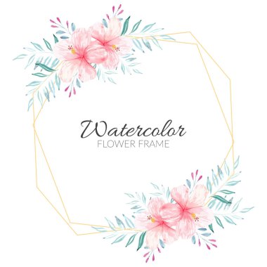 Pembe amber çiçekli suluboya çerçeve