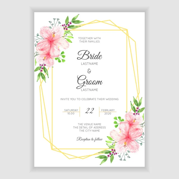 Carte Invitation Mariage Avec Fleur Tropicale Aquarelle — Image vectorielle