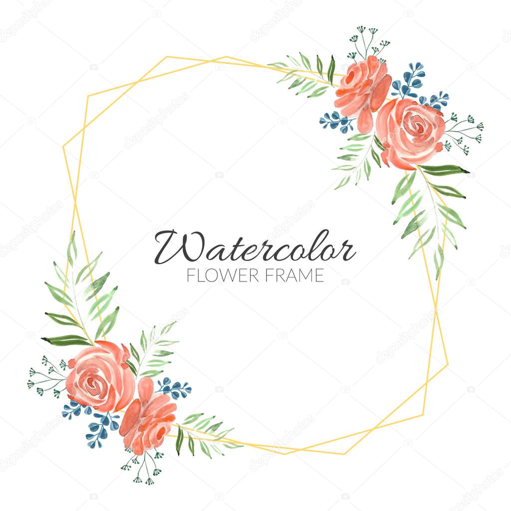 Watercolor rustic rose bouquet floral frame