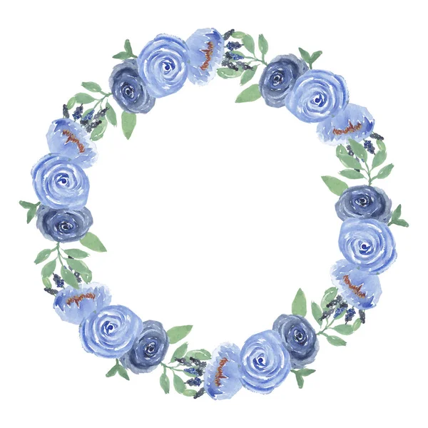 Suluboya gül çiçekli çerçeve mavi renkte