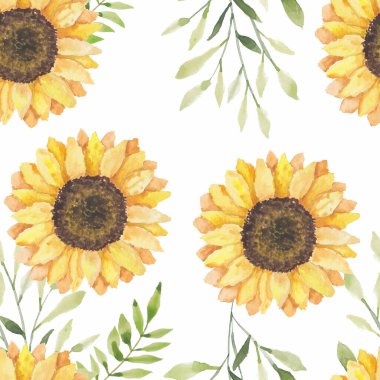 Suluboya ayçiçeği çiçeksiz desen