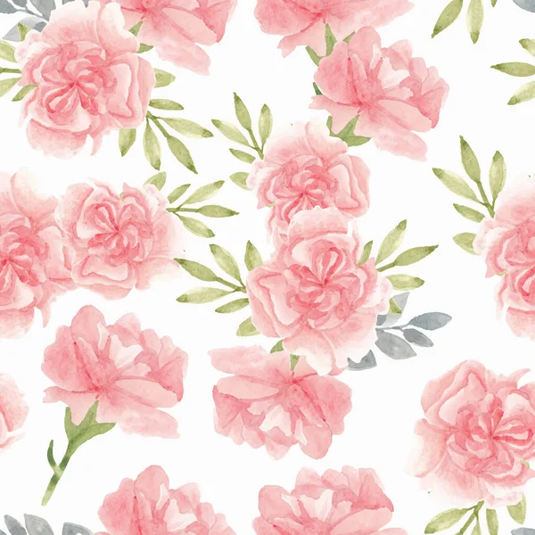 Watercolor Pink Carnation Flower Seamless Pattern — Stock Vector