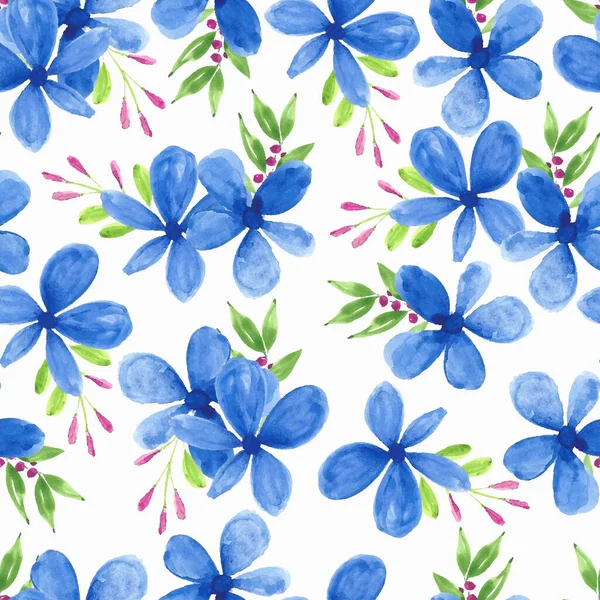 Pétalo Azul Flor Acuarela Patrón Sin Costuras — Vector de stock