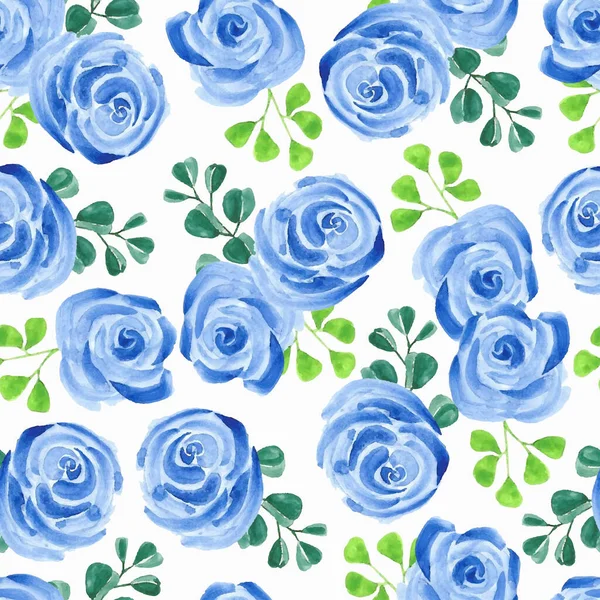 Υδατογραφία Αδιάλειπτη Μοτίβο Μπλε Τριαντάφυλλο Λουλούδι — Διανυσματικό Αρχείο