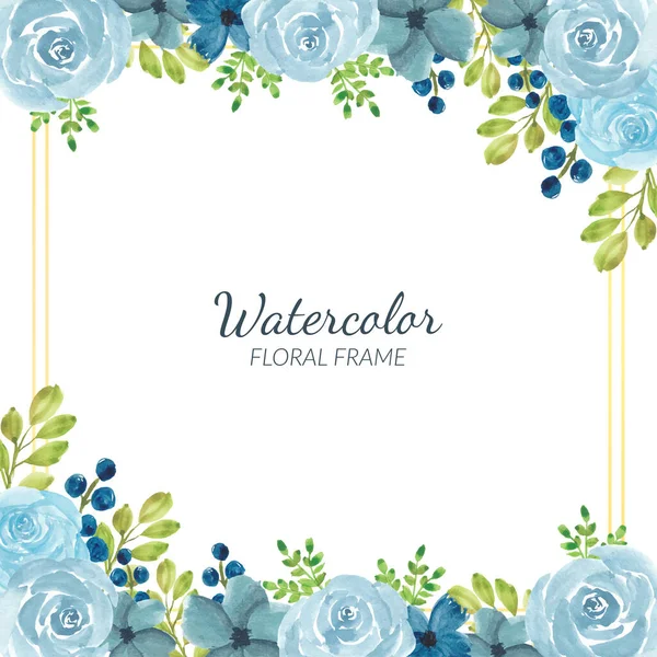 Acuarela Azul Marco Floral Decoración — Archivo Imágenes Vectoriales