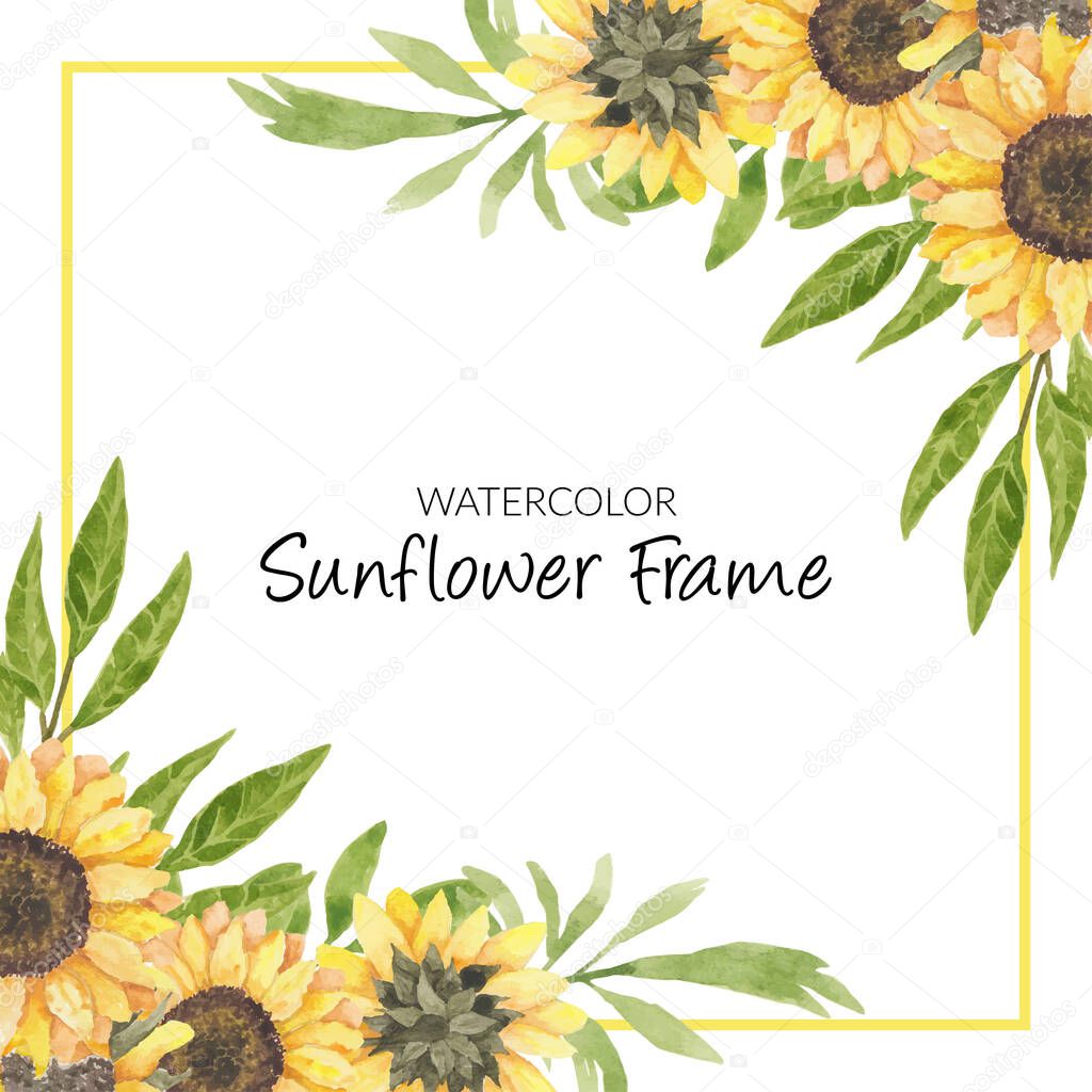 Hand painted watercolor sunflower floral frame