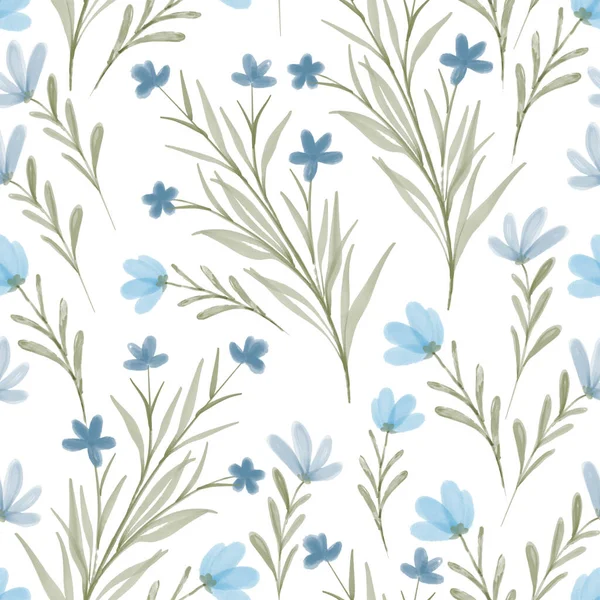 青い色の水彩花シームレスパターン — ストックベクタ