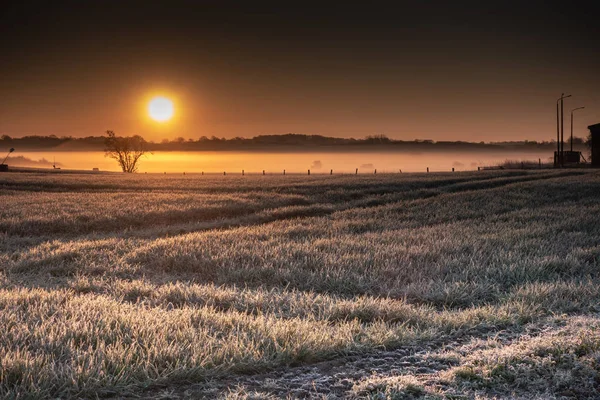 Um nascer do sol sobre campos largos — Fotografia de Stock