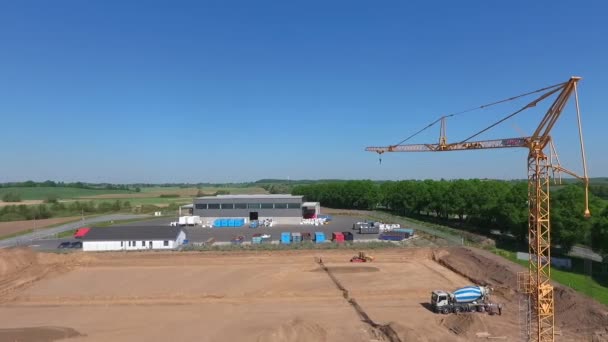 Drone Voa Sobre Grande Canteiro Obras Qual Enorme Salão Produção — Vídeo de Stock