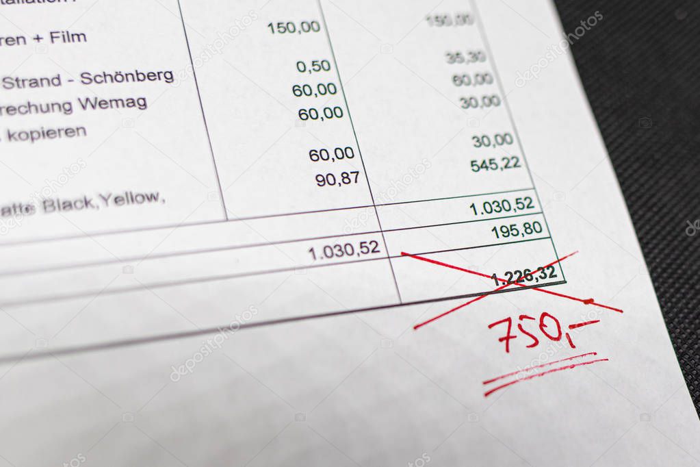 a printed invoice was simply shortened with a red pencil