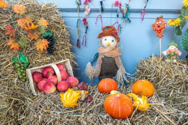 saman elma ve kabak bir balya üzerinde sevgiyle olarak düzenlenmiştir