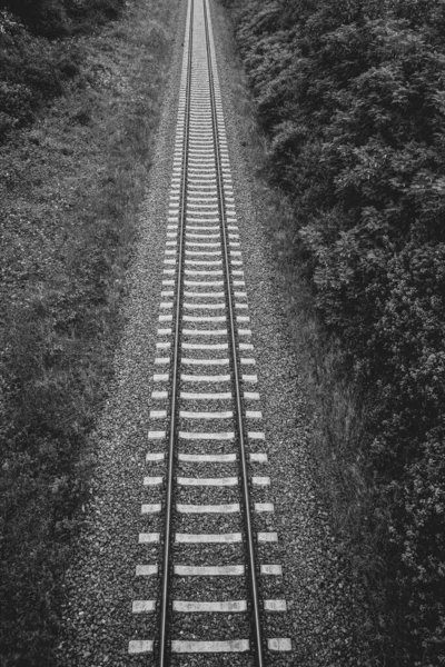 Trilhas Ferroviárias Uma Pista Trem Levam Através Imagem — Fotografia de Stock