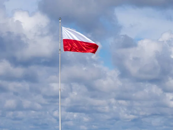 Flagpole Red White Flag Poland Waving — Stock Photo, Image