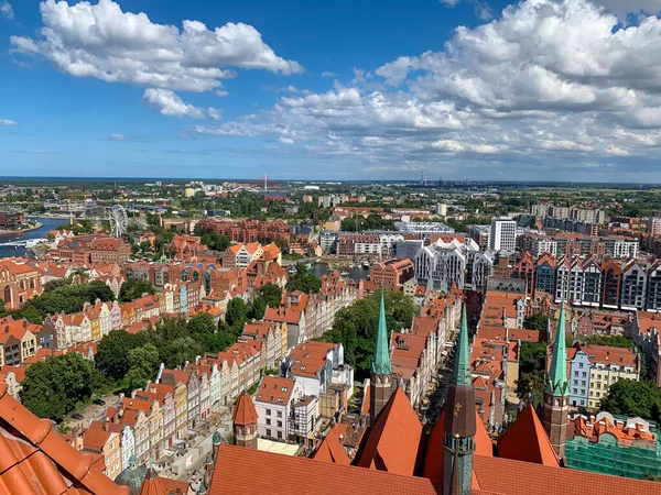 Miasto Gdańsk Sfotografowany Góry Marienkirche Pięknej Pogodzie — Zdjęcie stockowe