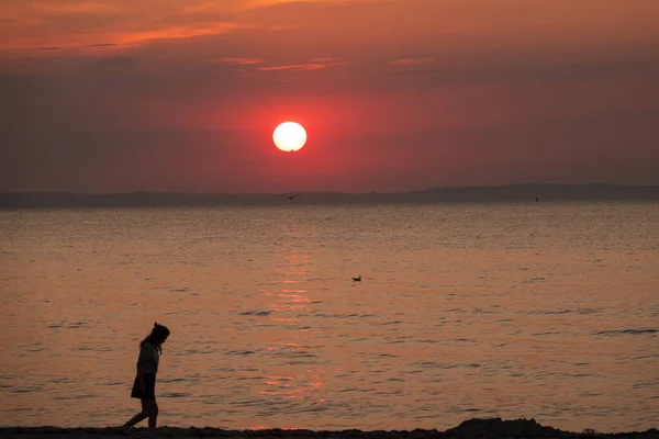 Soleil Rouge Sang Couche Sur Mer Baltique — Photo