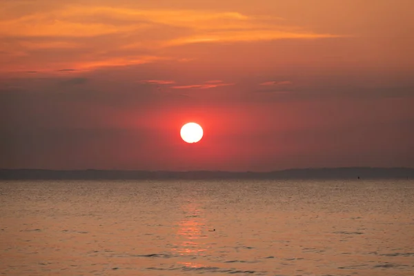 Soleil Rouge Sang Couche Sur Mer Baltique — Photo