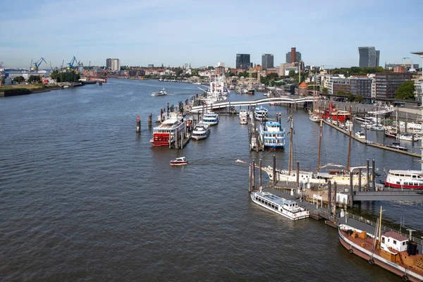 Port Hambourg Avec Elbe Haut — Photo