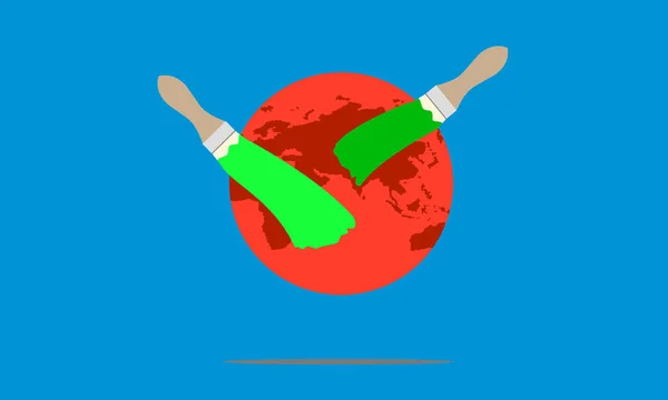 global warming. paint the green earth. hot planet. vector illustration esp10