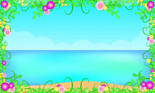 summer season beach around with leaf flowers beautiful blue sky sea holiday. free copy space for your text. vector illustration eps10