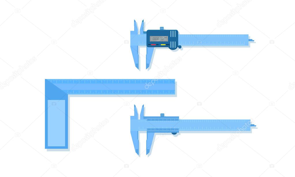 vernier caliper meter and gun scale ruler measuring tool equipment blue tone vector illustration eps10