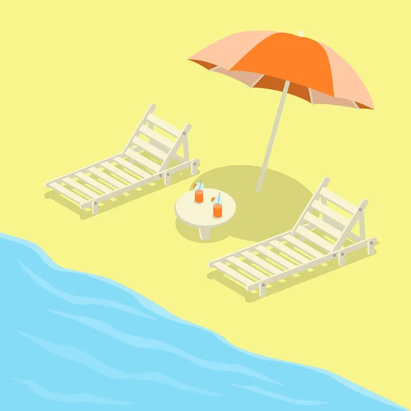 Deckchairs Beach Umbrella — Stock Vector