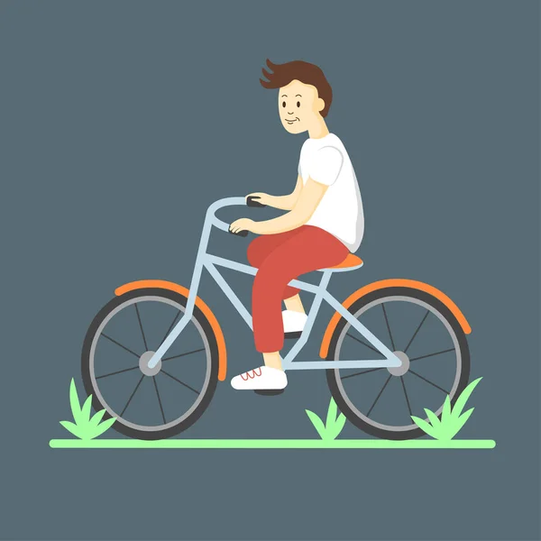 Çocuk bisiklete biniyor. Düz. Vektör Illustration.