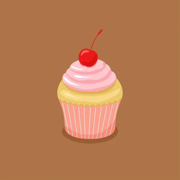 Cake Pink Cream Cherry — Stock Vector
