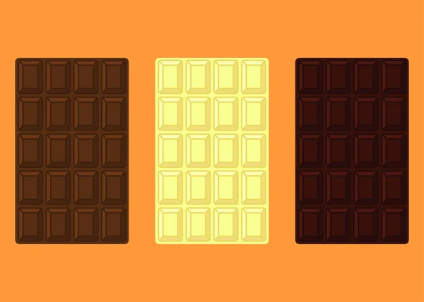 Tres Barras Chocolate Oscuro Blanco Leche — Vector de stock