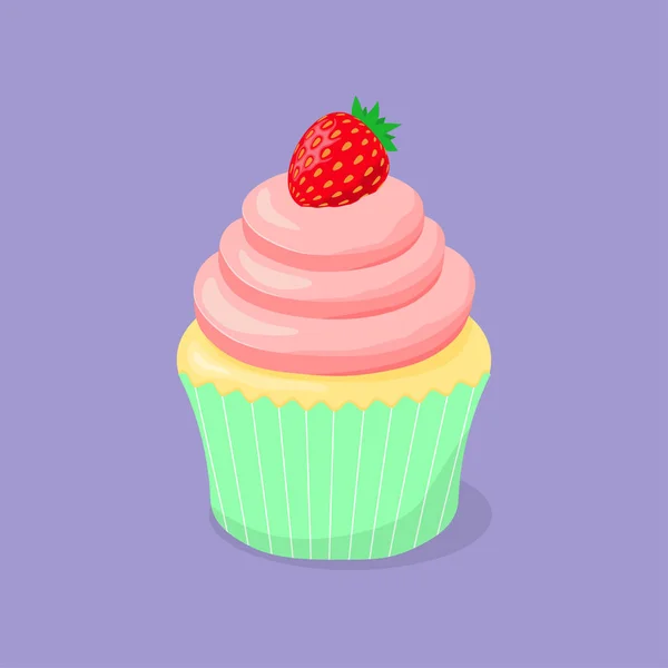 Cupcake Com Creme Morango — Vetor de Stock