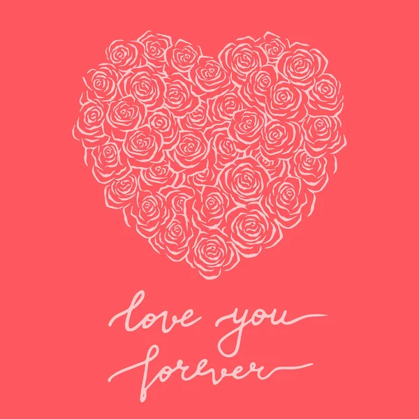 Aime Carte Voeux Saint Valentin Avec Calligraphie Forme Cœur Coeur — Image vectorielle