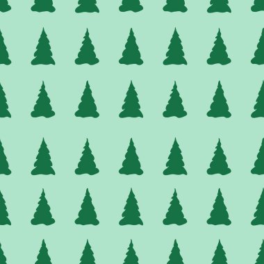 Noel kartı. Yeşil Noel ağacıyla kusursuz desen.