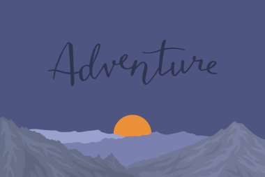 Dağlarla ve günbatımıyla manzara. Seyahat et. Macera. 