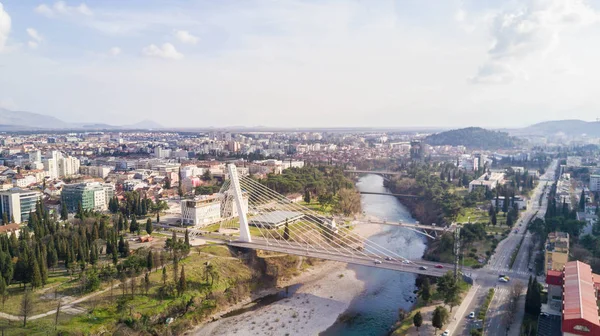 Havadan Görünümü Podgorica Köprü Nehri — Stok fotoğraf