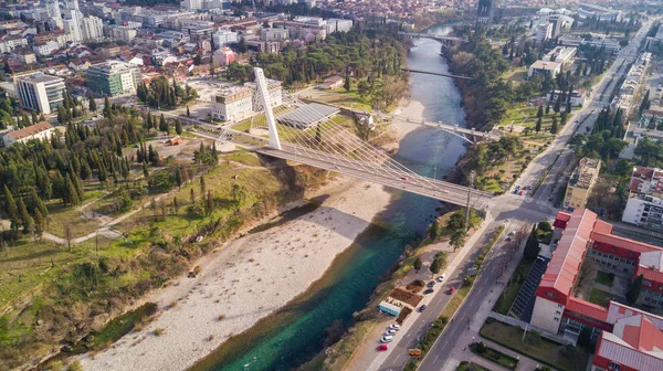 Légifelvételek Podgorica Bridge Folyó — Stock Fotó