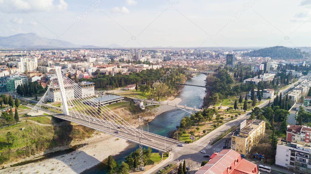 aerial view Podgorica bridge river