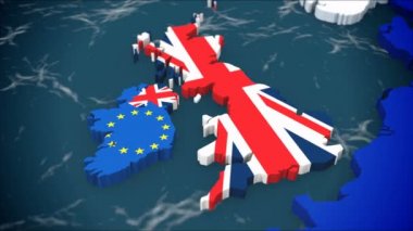Avrupa, İrlanda yanına bırakarak İngiltere Haritası. AB ve İngiltere bayrakları, 3d, Brexit ile