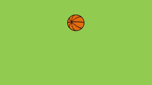 Баскетбольный мяч прыжки и вращения, анимированный цикл, минимальный дизайн, мультфильм — стоковое видео
