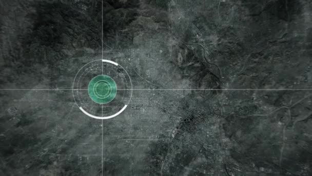 Caméra de surveillance drone balayage d'une ville 