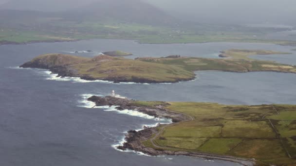 Ring of Kerry establishing shot with lighthouse, Ireland — Stock Video