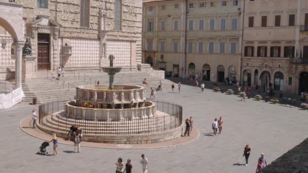 Perugia Fontana Maggiore szökőkút, Olaszország — Stock videók